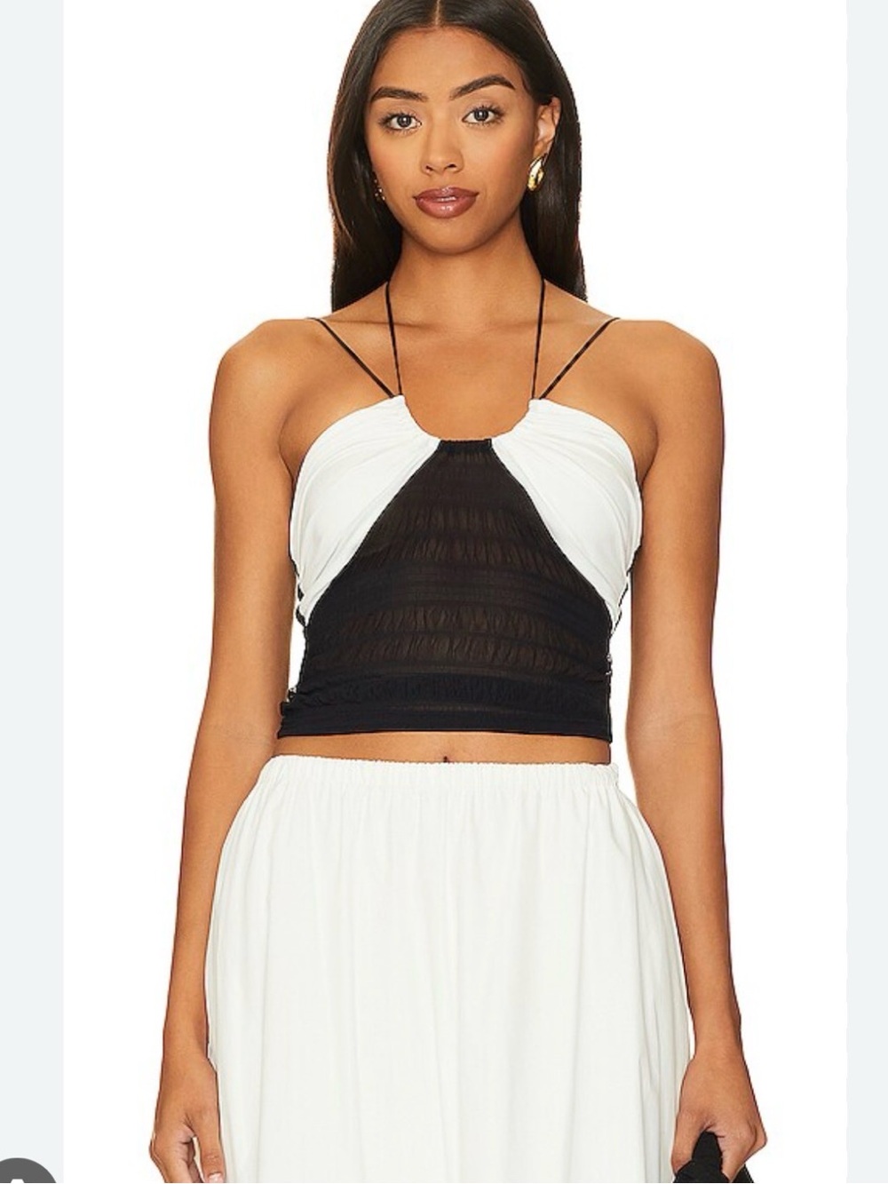 Musier Paris Black and White Ruched Halter Crop Top